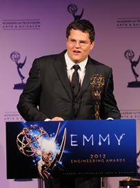 Mark Jaszberenyi accepting the Emmy for Colorfront On-Set Dailies