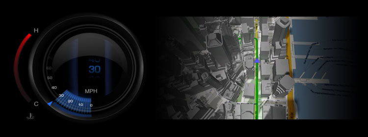 Reference instrument clusters and proof-of-concept designs developed with UI Composer Studio.