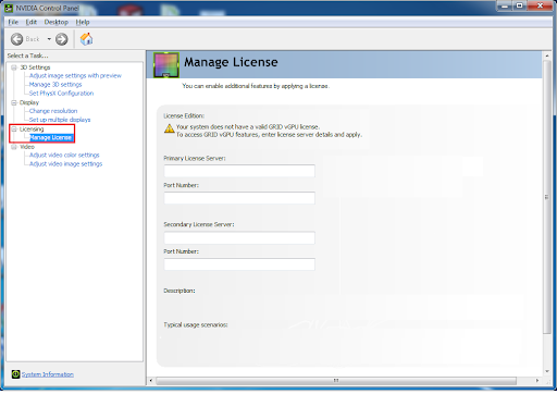 Pagina Gestione licenze NVIDIA