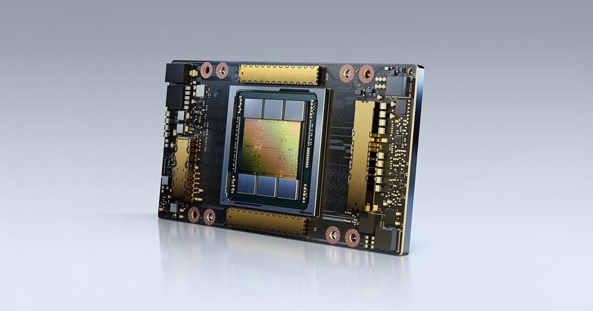 Picture of Nvidia's A100 AI computer chip.