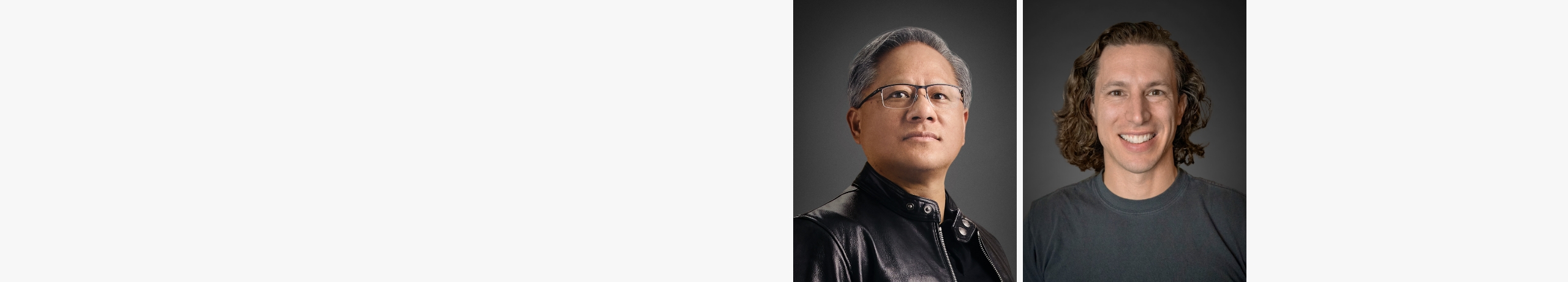 A headshot of Jensen Huang, Founder and CEO, NVIDIA and a headshot of David Rosental, co-host of Acquired podcast.