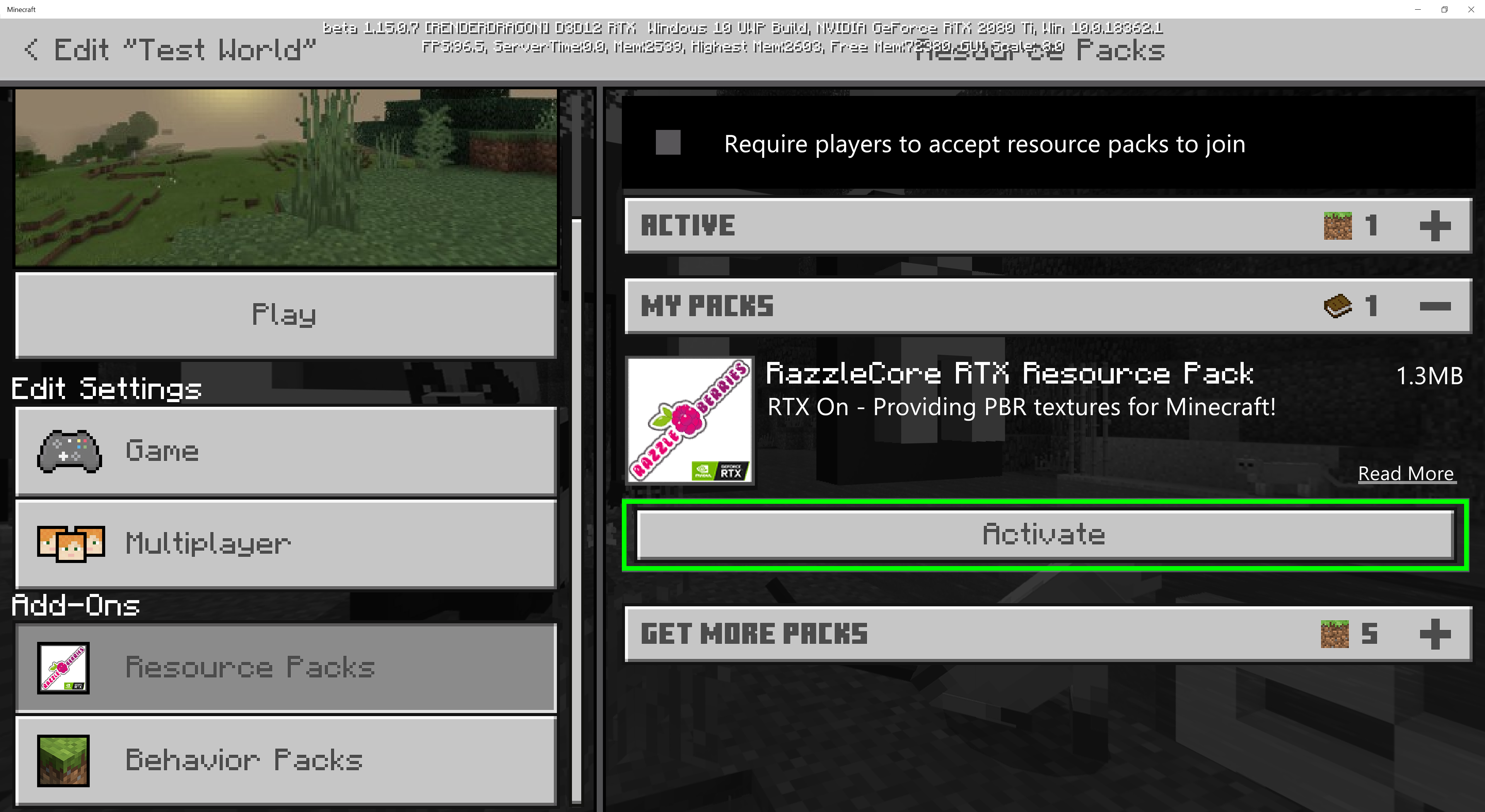 Minecraft Bedrock Dedicated Server Resource Pack / RTX Guide