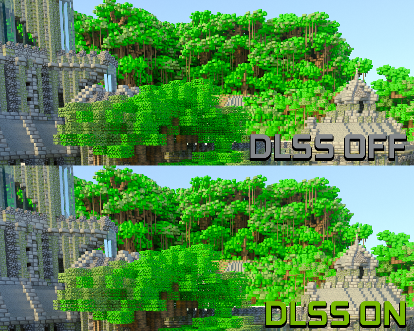 Minecraft with RTX Beta NVIDIA DLSS 2.0 On-Off Screenshot Comparison