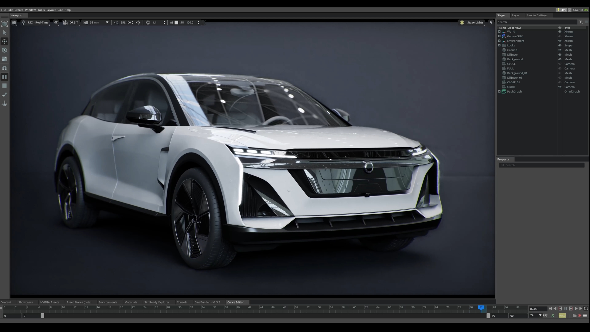 3D render of a white electric SUV in a digital design software interface.