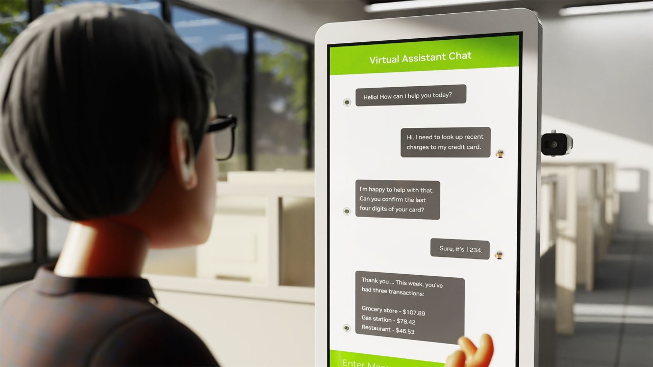 An animated image depicting a human using a virtual assistant