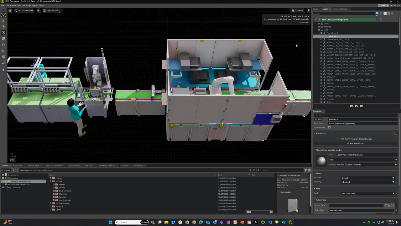 Production line digital twin in UI