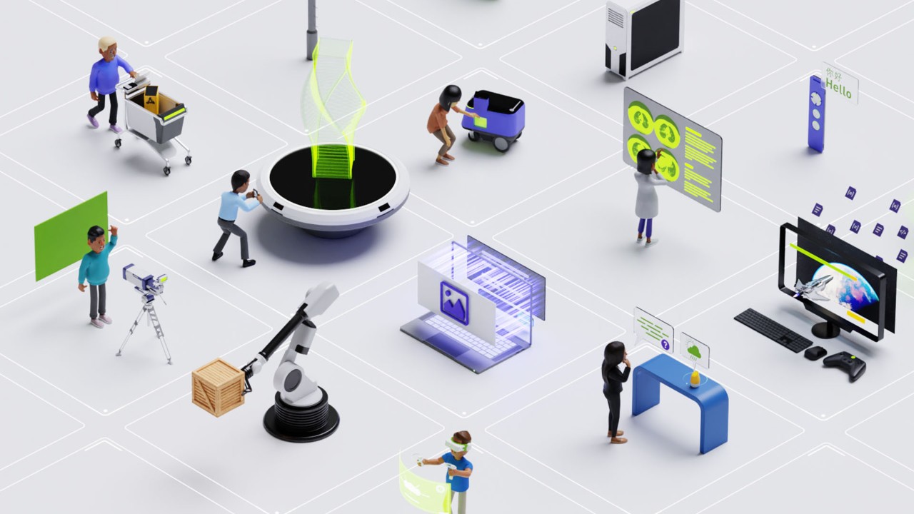 Animated individuals engaging with various technologies.