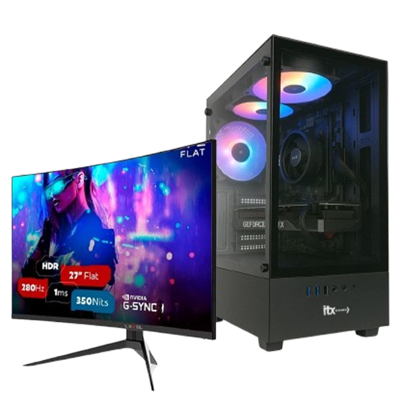 Kit PC Gamer ITX com GeForce RTX™ 5060 + Monitor Gamer 280Hz