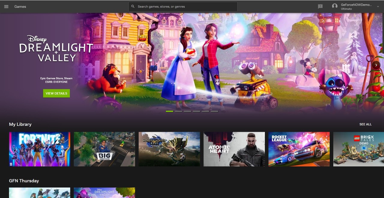NVIDIA GeForce NOW for SHIELD TV menu