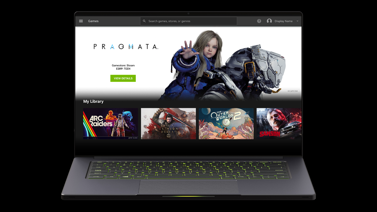 Aplicativo GeForce NOW exibido em notebook