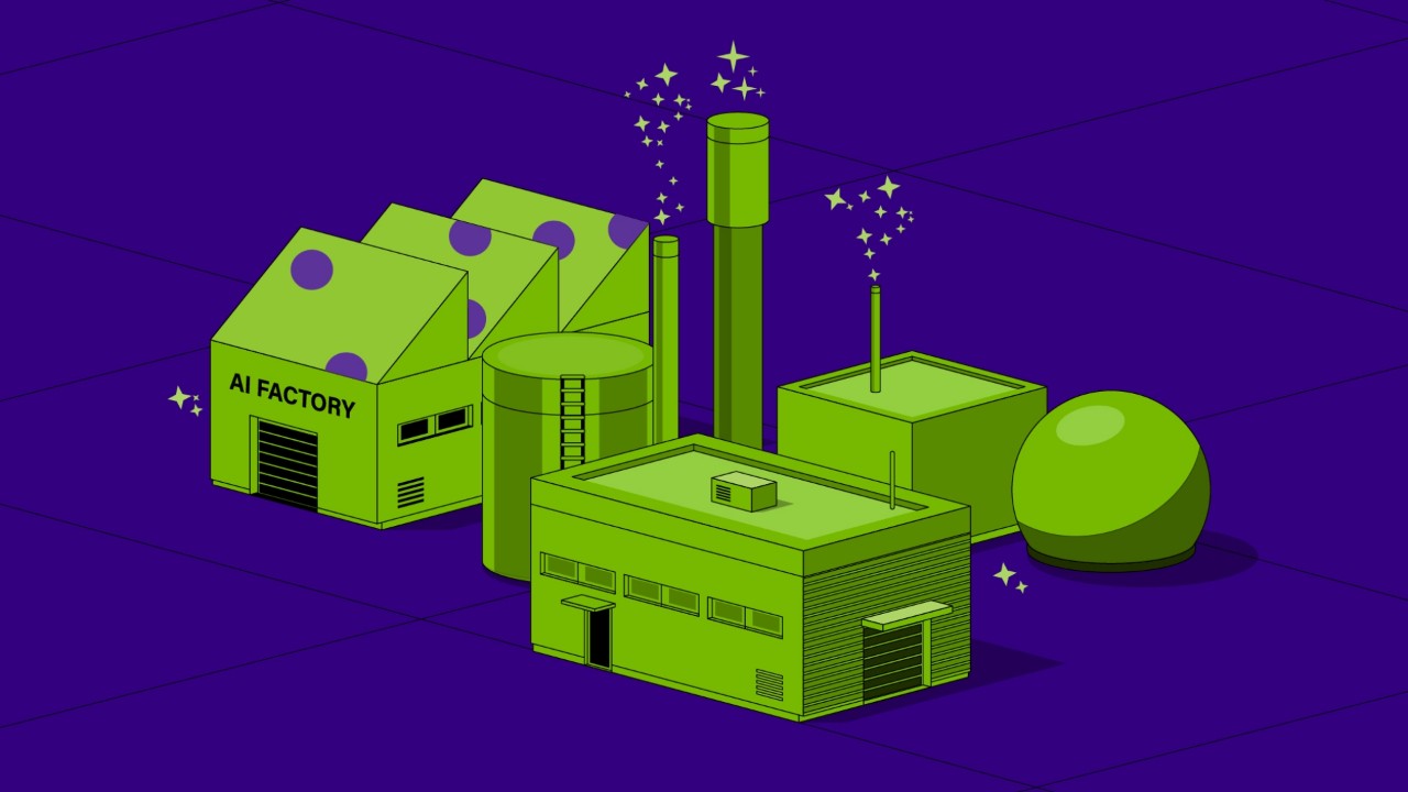 Visualization of an AI factory featuring various industrial structures
