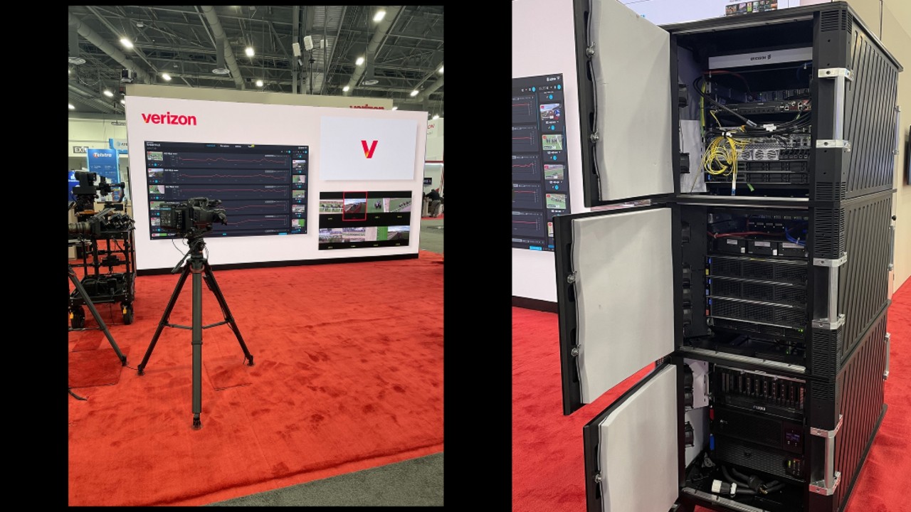 Broadcast camera setup with monitors and a display of live video feeds.