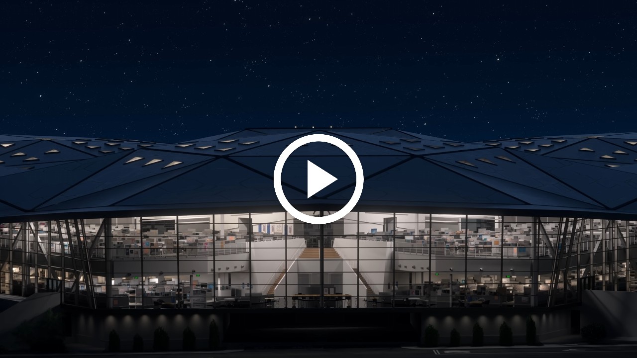 Sede de NVIDIA por la noche con las luces encendidas