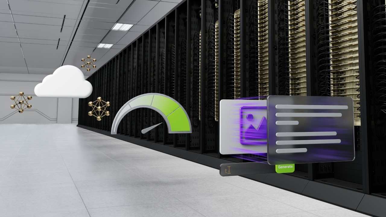 Rendimiento de inferencia a escala de fábrica de IA con iconos visuales que muestran la habilitación de nube, la velocidad y las guías para desarrolladores