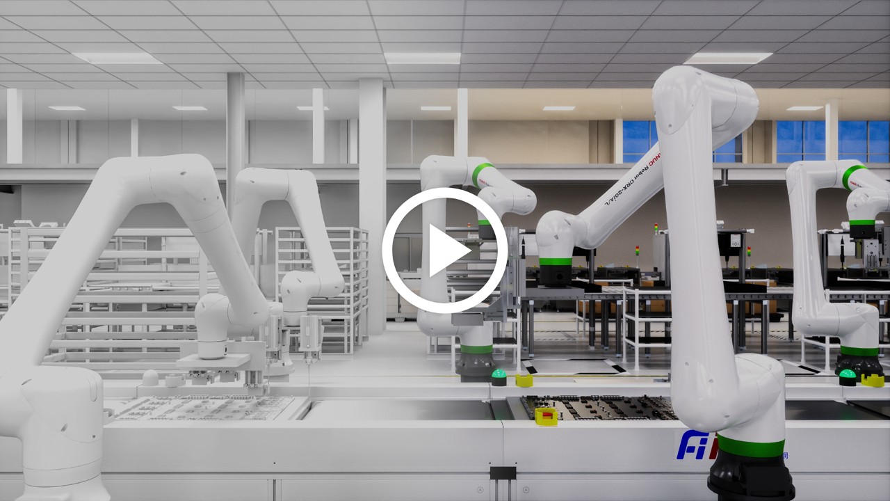 Robotic arms assembling products on assembly line