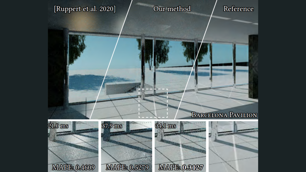 Path guiding with spatiotemporally resampled paths of Barcelona Pavilion