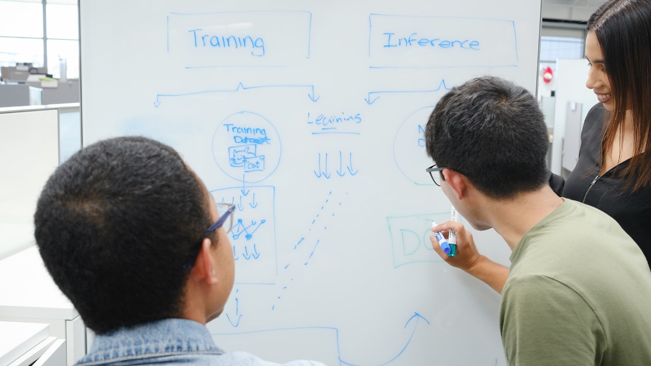 NVIDIA developers outlining project details on whiteboard