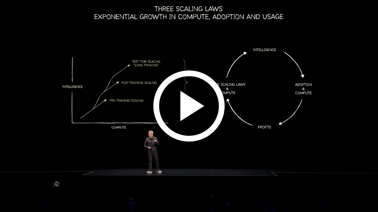  NVIDIA CEO Jensen Huang delivers a keynote at NVIDIA GTC Washington, D.C. and describes the three scaling laws for AI: pre-training, post-training, and test-time scaling.