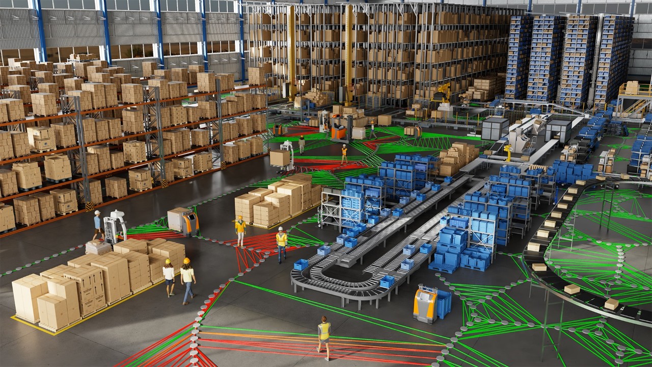 Simulated industrial warehouse digital twin