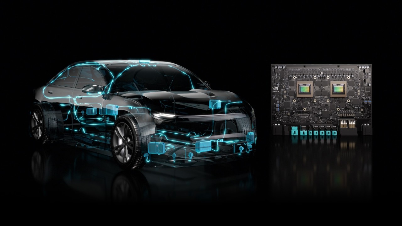 Visual showcasing NVIDIA DRIVE AGX, highlighting the NVIDIA DRIVE AGX Thor system-on-a-chip