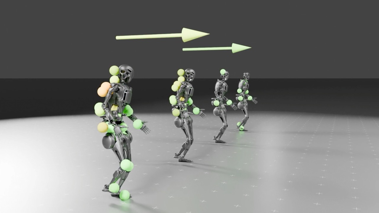 The HOVER policy showing four humanoids with versatile control 